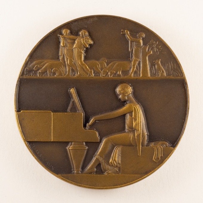 Art Deco Medal - Woman at the Piano (Pastoral) - 1929 - by CL Mascaux - obverse