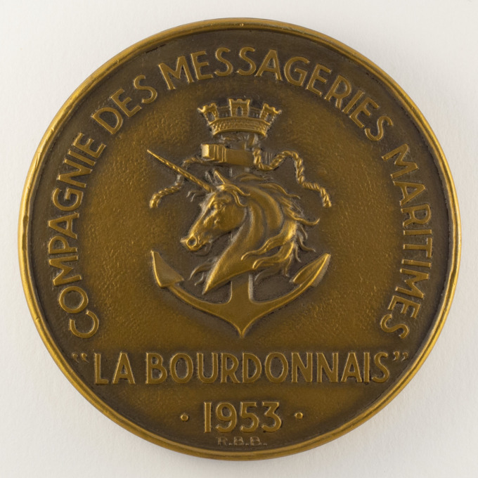 Medal La Bourdonnais - Admiral - Cie Messageries Maritimes - by R.B. Baron - reverse
