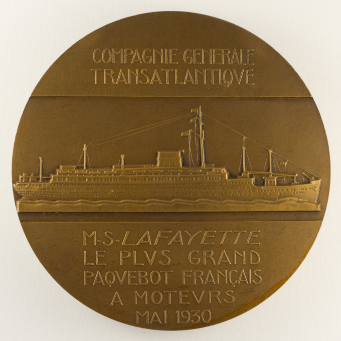 Lafayette Medal - Compagnie Générale Transatlantique - 1930 - by M. Delannoy - reverse