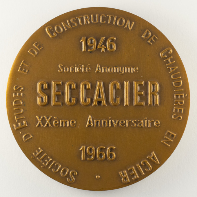 Médaille Vulcain - SECCACIER 20 ans - 1966 - Signée par Émile Rousseau - revers