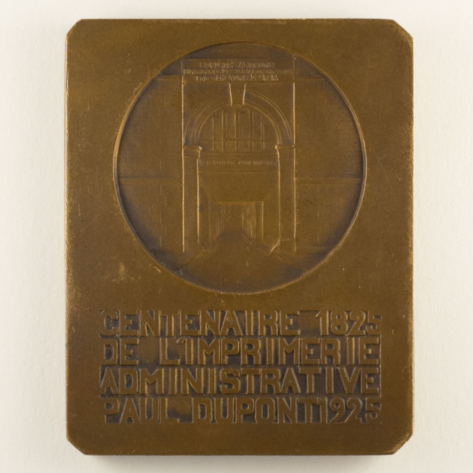 Médaille Centenaire Imprimerie Paul Dupont - 1925 - Signée par Émile Boudon - revers