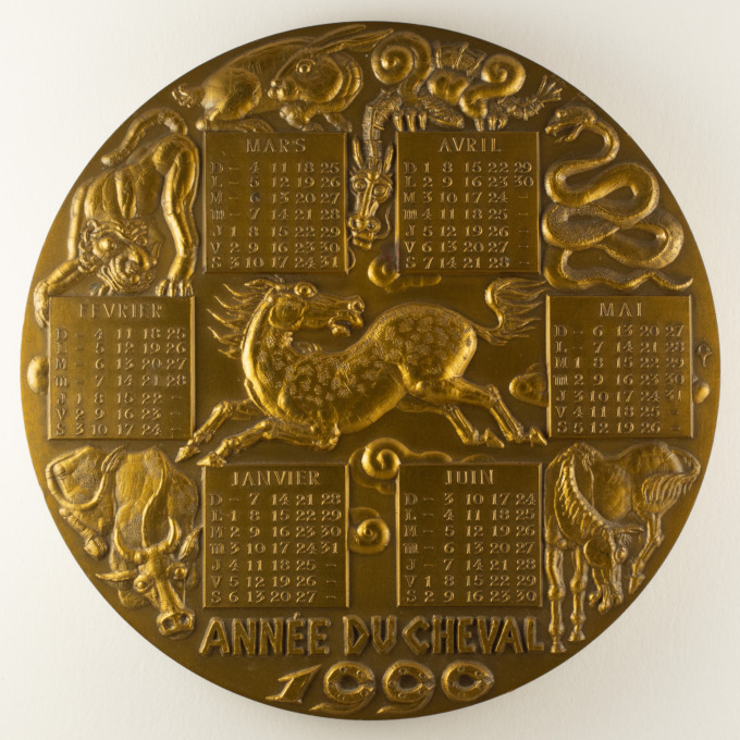 1990 Calendar Medal - Year of the Horse - signed by Yutaka Oshio - obverse