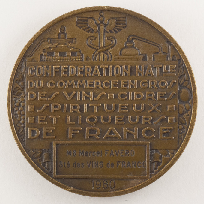 Trade in wines, ciders, spirits and liqueurs medal - by G. Contaux - reverse