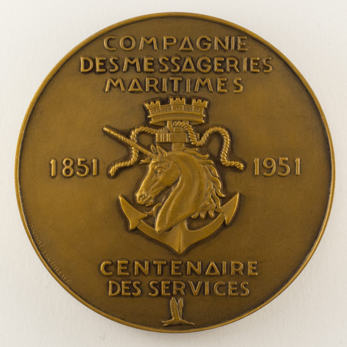Medal Compagnie des Messageries Maritimes - 1851-1951 - by André Lavrillier - reverse
