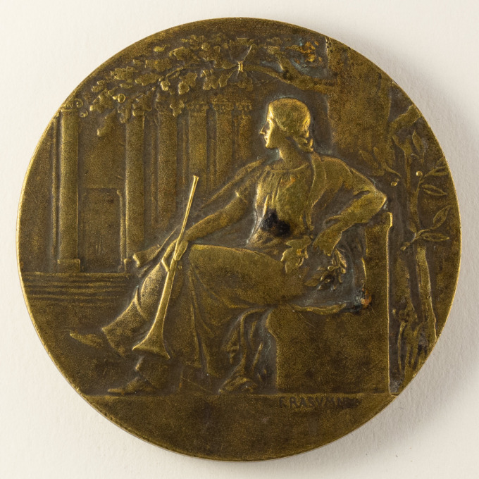 Greek Goddess Clio Medal - Corinthian Temple - Signed by Félix Rasumny - obverse