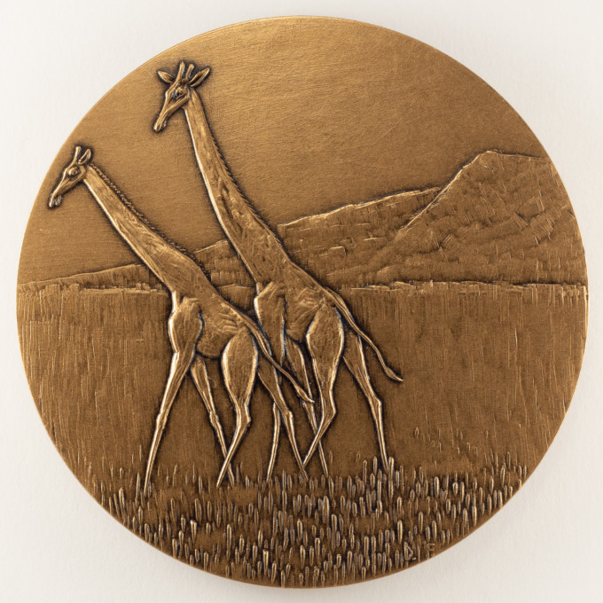 Animal medallion - Giraffe - signed Daniel Flourat - reverse