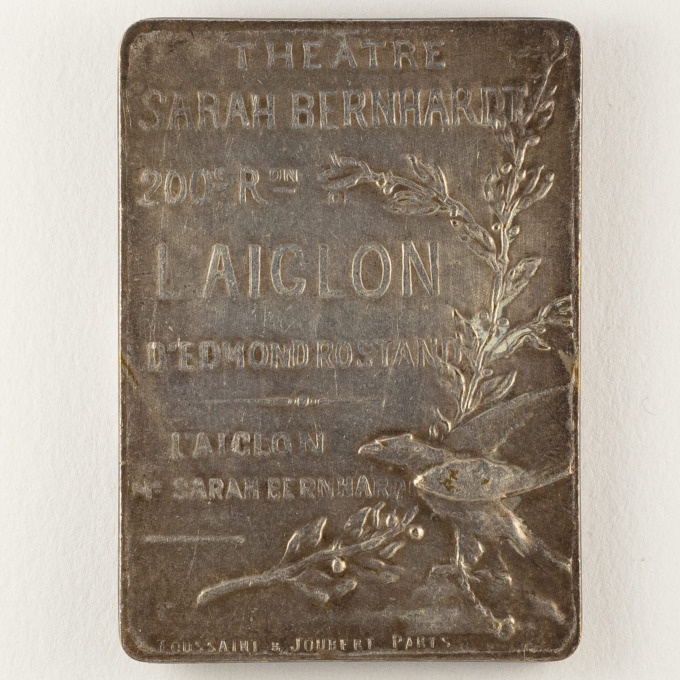 Plaquette Sarah Bernhard - L'Aiglon - 200e représentation - par Sierre Jeitas - revers