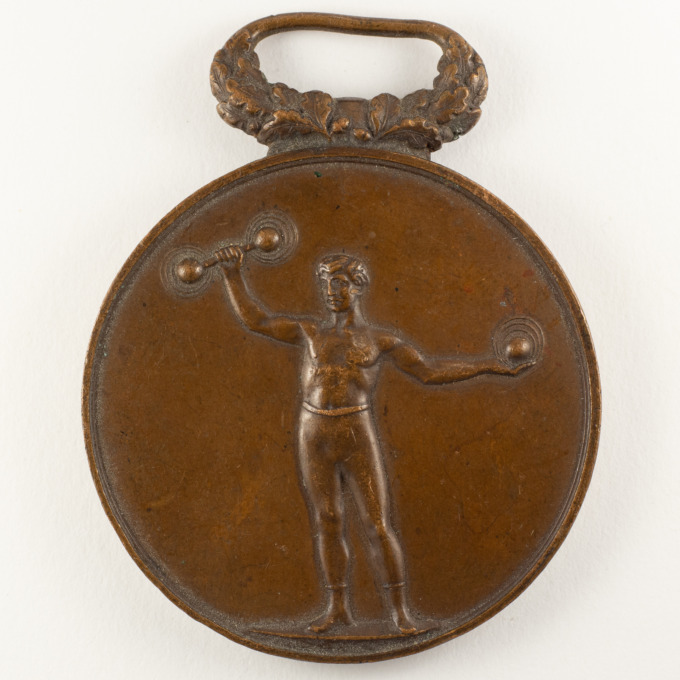 Médaille sportive ancienne - Gymnaste - Haltères - avers