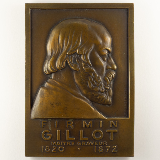 Firmin Gillot plaque medal - inventor of typographic cliché - Jean Vernon - obverse