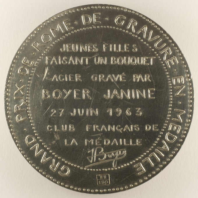 Medal Young girls making a bouquet - Edition Proof - by Janine Boyer - reverse