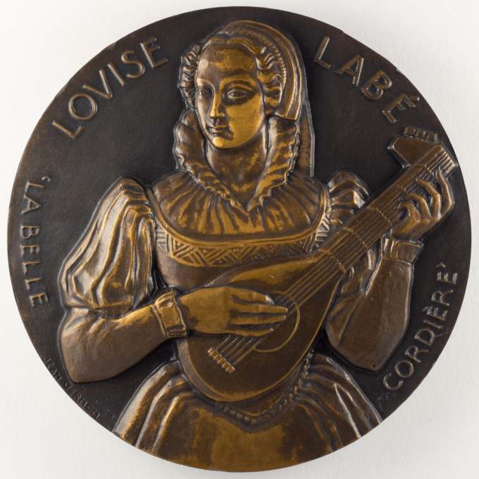 Medal of Louise Labé, la Belle Cordière - poet - Signed by Jean Vernon - obverse