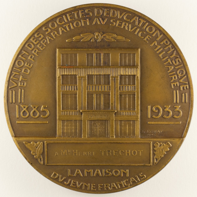 Adolphe Chéron Medal - Physical Education - Military Service - by J. Vernon - reverse