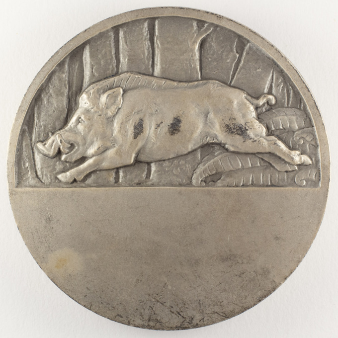 Hunter and wild boar medal - Signed by Alexandre Morlon - reverse