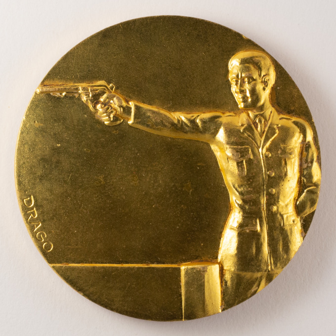 Pistol Man Medal - Shooting Award - Signed by Drago - obverse