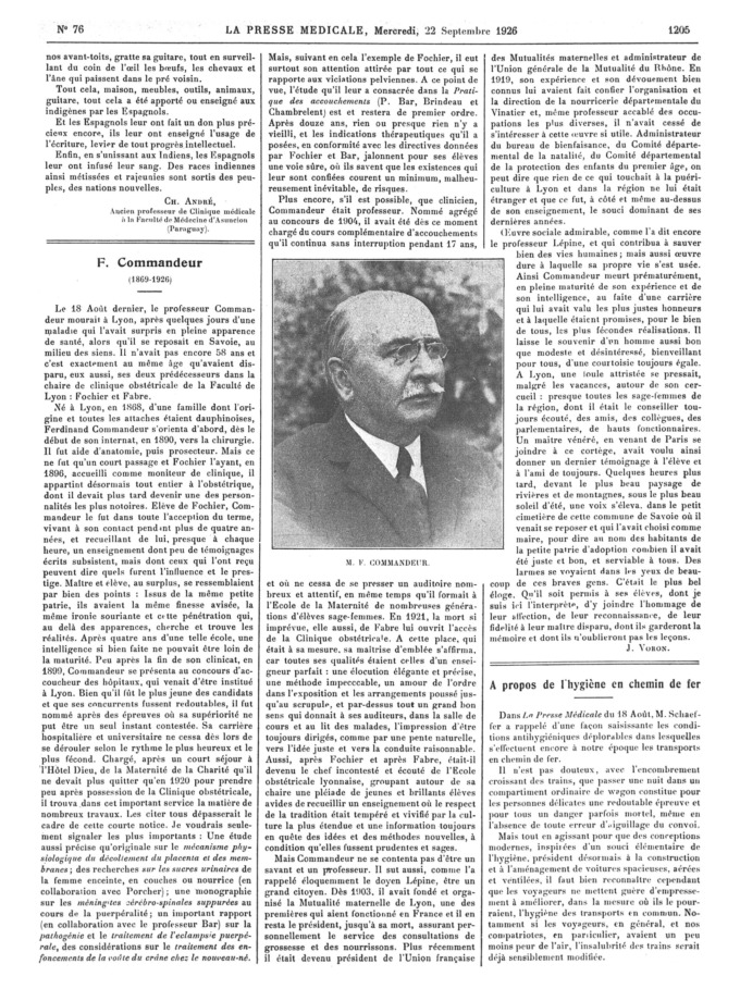 Médaille Pr. Ferdinand Commandeur - Lyon - Champagneux - signée par Jean Chorel - article