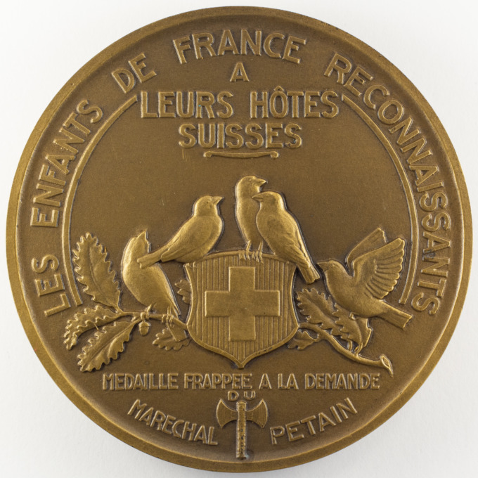 Médaille Enfants de France - Suisse - Maréchal Pétain - signée Georges Guiraud - revers