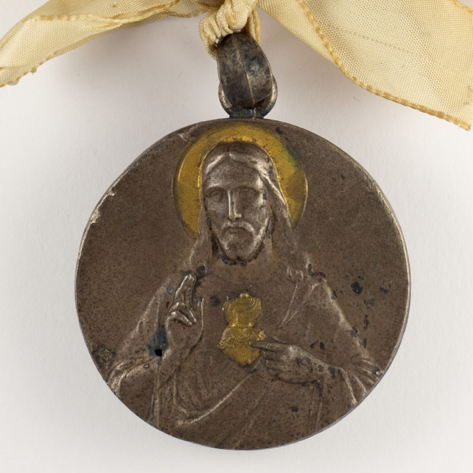 Médaille religieuse - Christ - Vierge Marie et Dieu - Signée par Émile Dropsy - avers zoomé