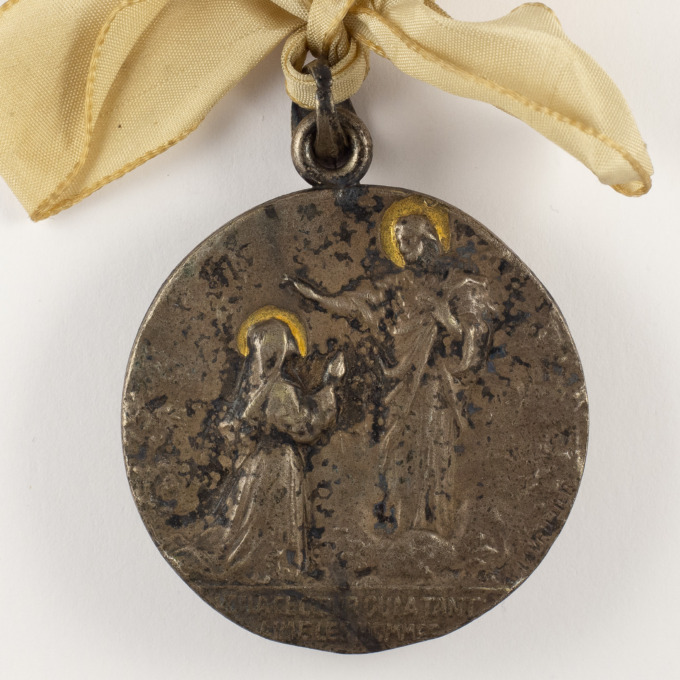 Médaille religieuse - Christ - Vierge Marie et Dieu - Signée par Émile Dropsy - revers zoomé