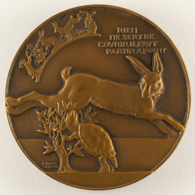 Médaille Le Lièvre et la Tortue - Fable de La Fontaine - Signée par Jean Vernon - avers