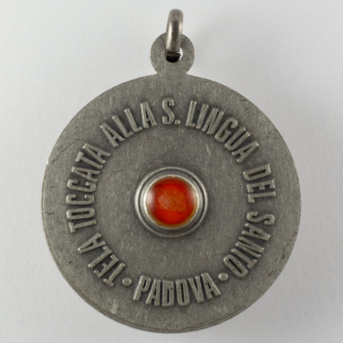 Médaille pendentif Saint-Antoine-de-Padoue - relique - toile touchée à la langue - revers