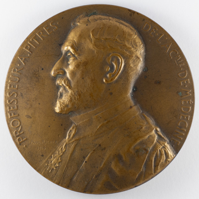 Médaille Pr. Albert Pitres - 1914 - Neurologue - Bordeaux - signée Paul Richer - avers