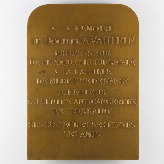 Medal plaque Professor A. Vautrin - Faculty of Nancy - by G. Prud'homme - reverse