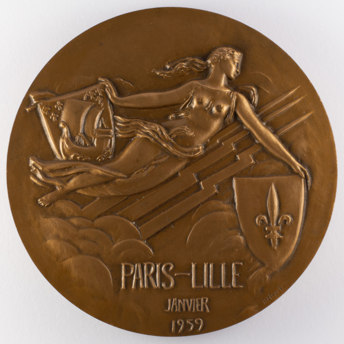 SNCF Medal - Paris-Lille Electrification 1959 - Signed by Paul Belmondo - obverse