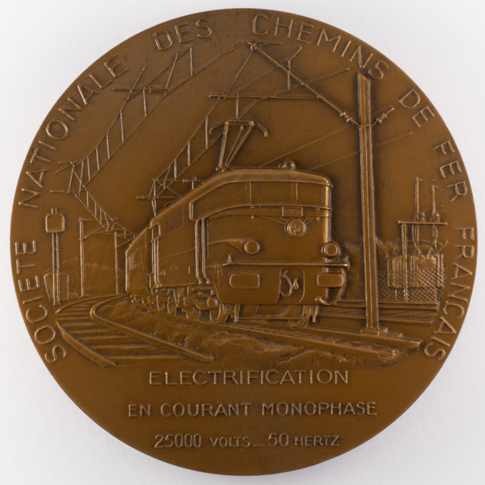 SNCF Medal - Electrification Paris-Lille 1959 - Signed by Paul Belmondo - reverse