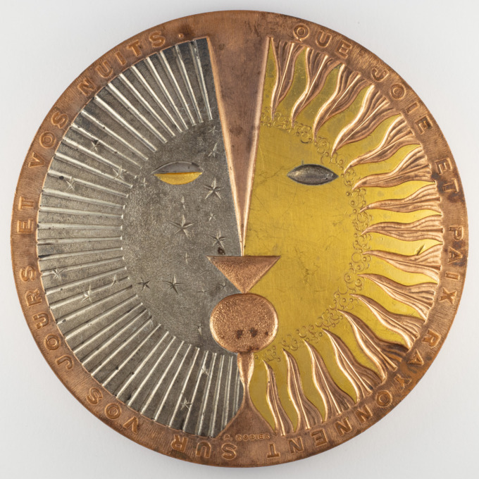 Médaille de voeux 1980 - Joie et Paix - Lune, Soleil et Colombe - par P. Rodier - avers