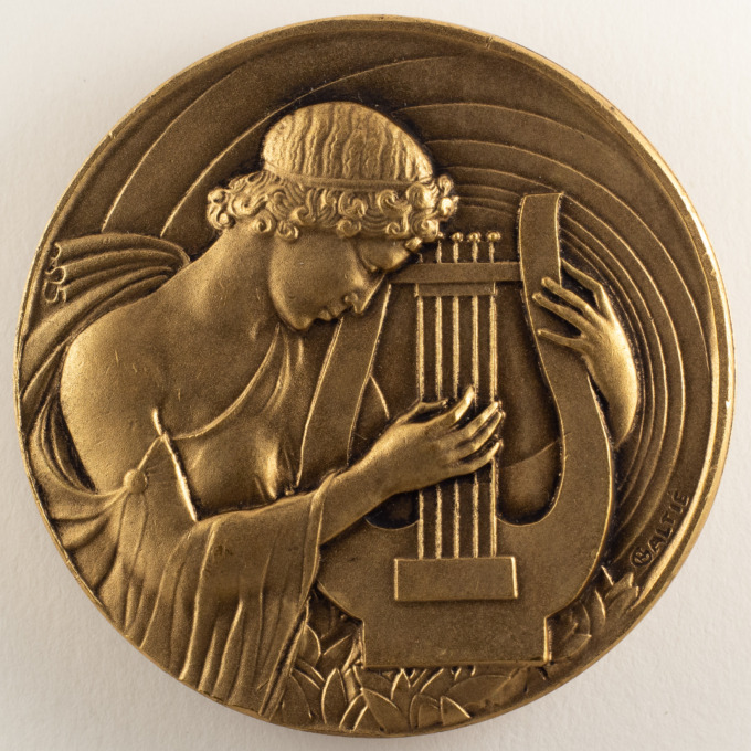 Médaille Art déco - Joueuse de lyre - signée par André Galtié - avers