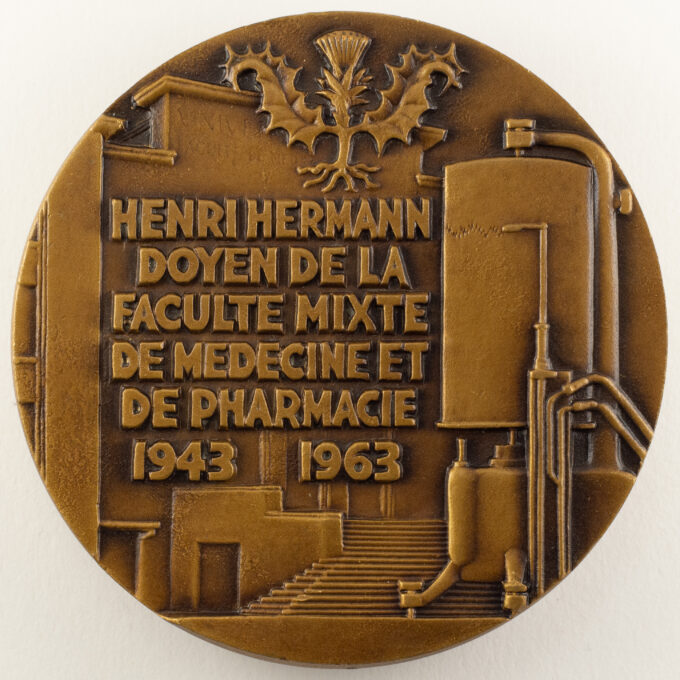 Médaille Pr. Henri Hermann - Faculté de médecine de Lyon - signée par Jean Dulac - revers